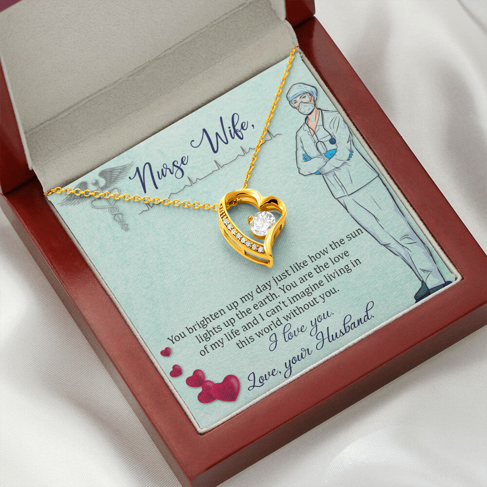 To My Nurse Wife You Brighten Up My Day Forever Necklace w Message Card-Express Your Love Gifts