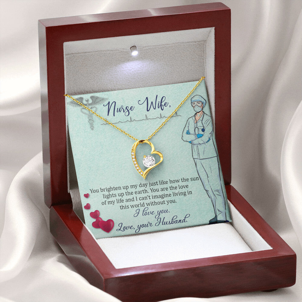 To My Nurse Wife You Brighten Up My Day Forever Necklace w Message Card-Express Your Love Gifts