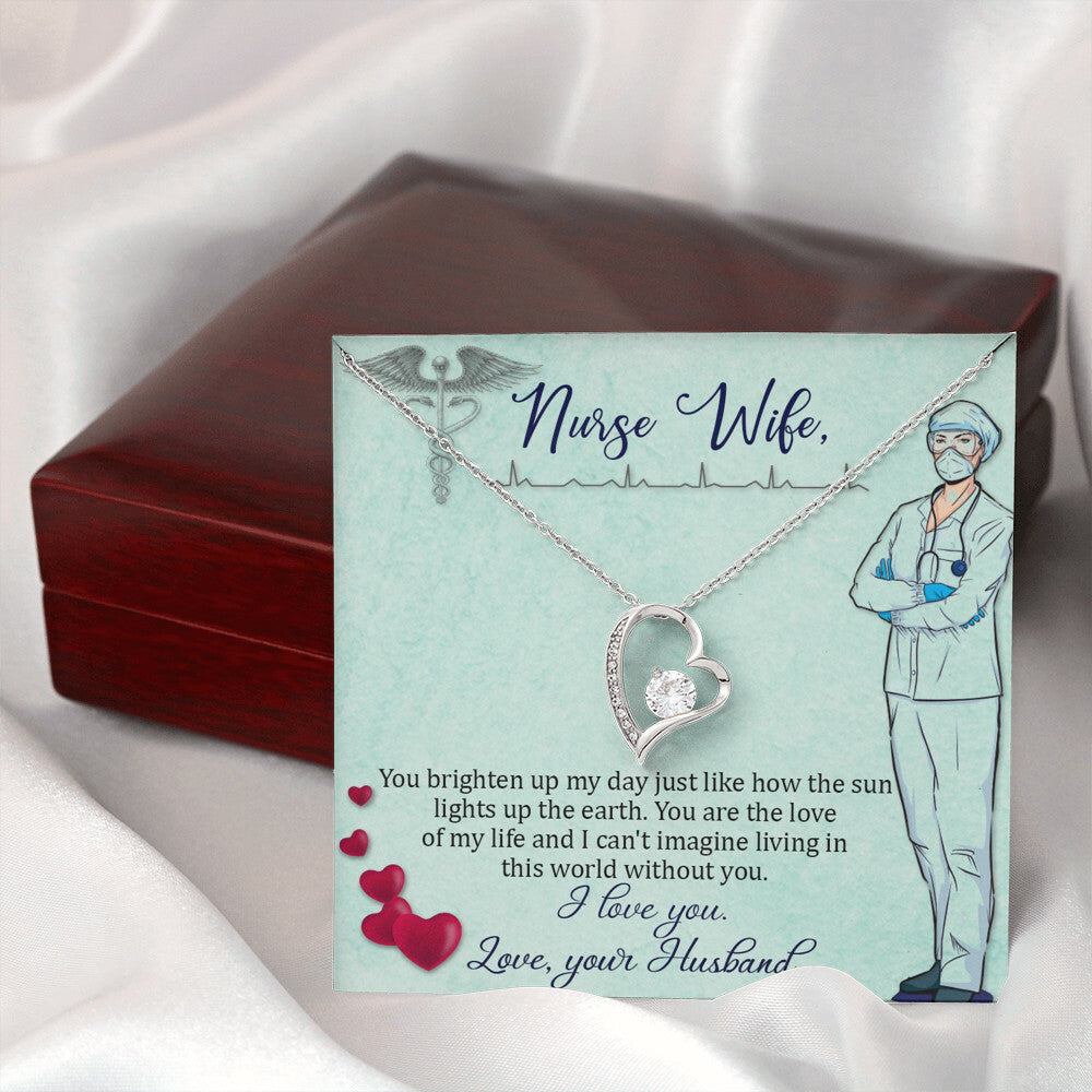 To My Nurse Wife You Brighten Up My Day Forever Necklace w Message Card-Express Your Love Gifts