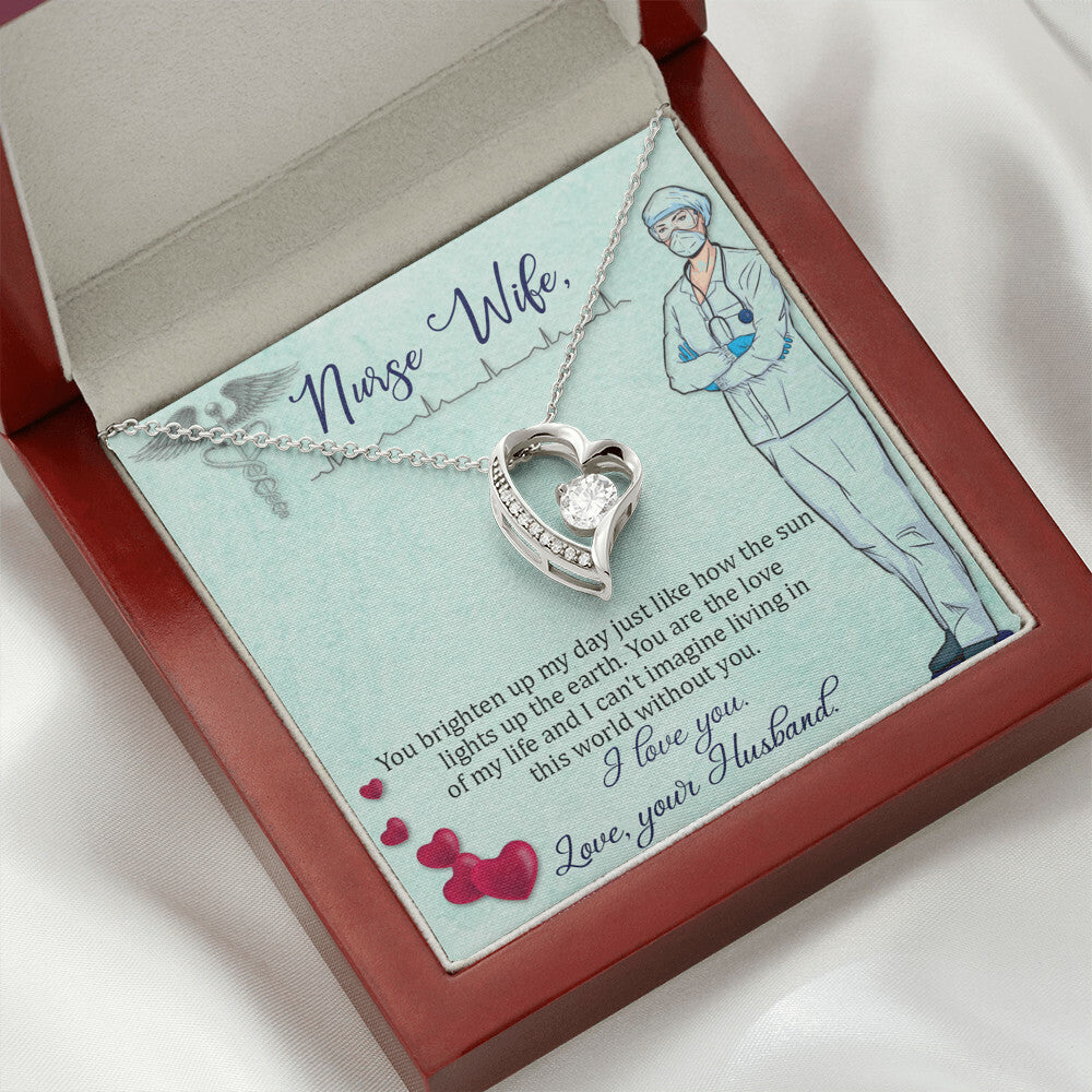 To My Nurse Wife You Brighten Up My Day Forever Necklace w Message Card-Express Your Love Gifts