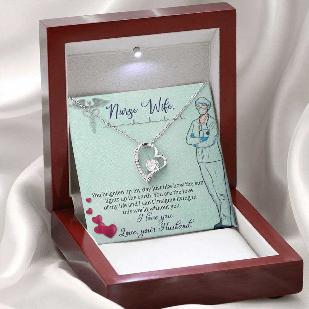 To My Nurse Wife You Brighten Up My Day Forever Necklace w Message Card-Express Your Love Gifts