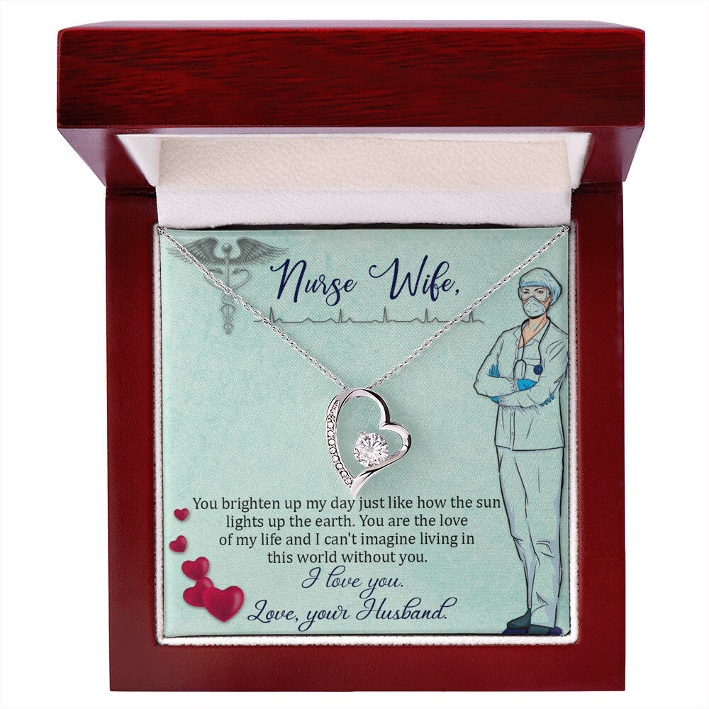 To My Nurse Wife You Brighten Up My Day Forever Necklace w Message Card-Express Your Love Gifts