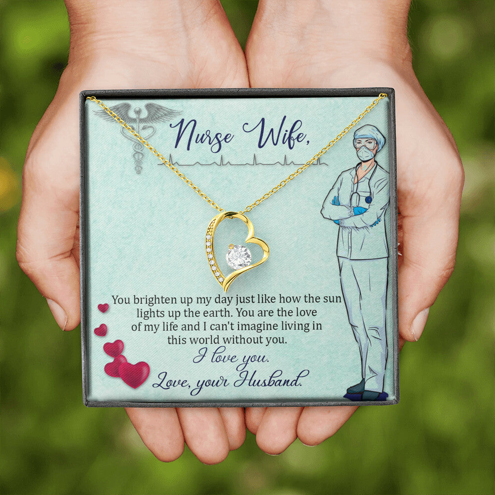 To My Nurse Wife You Brighten Up My Day Forever Necklace w Message Card-Express Your Love Gifts