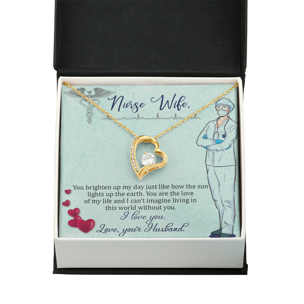 To My Nurse Wife You Brighten Up My Day Forever Necklace w Message Card-Express Your Love Gifts