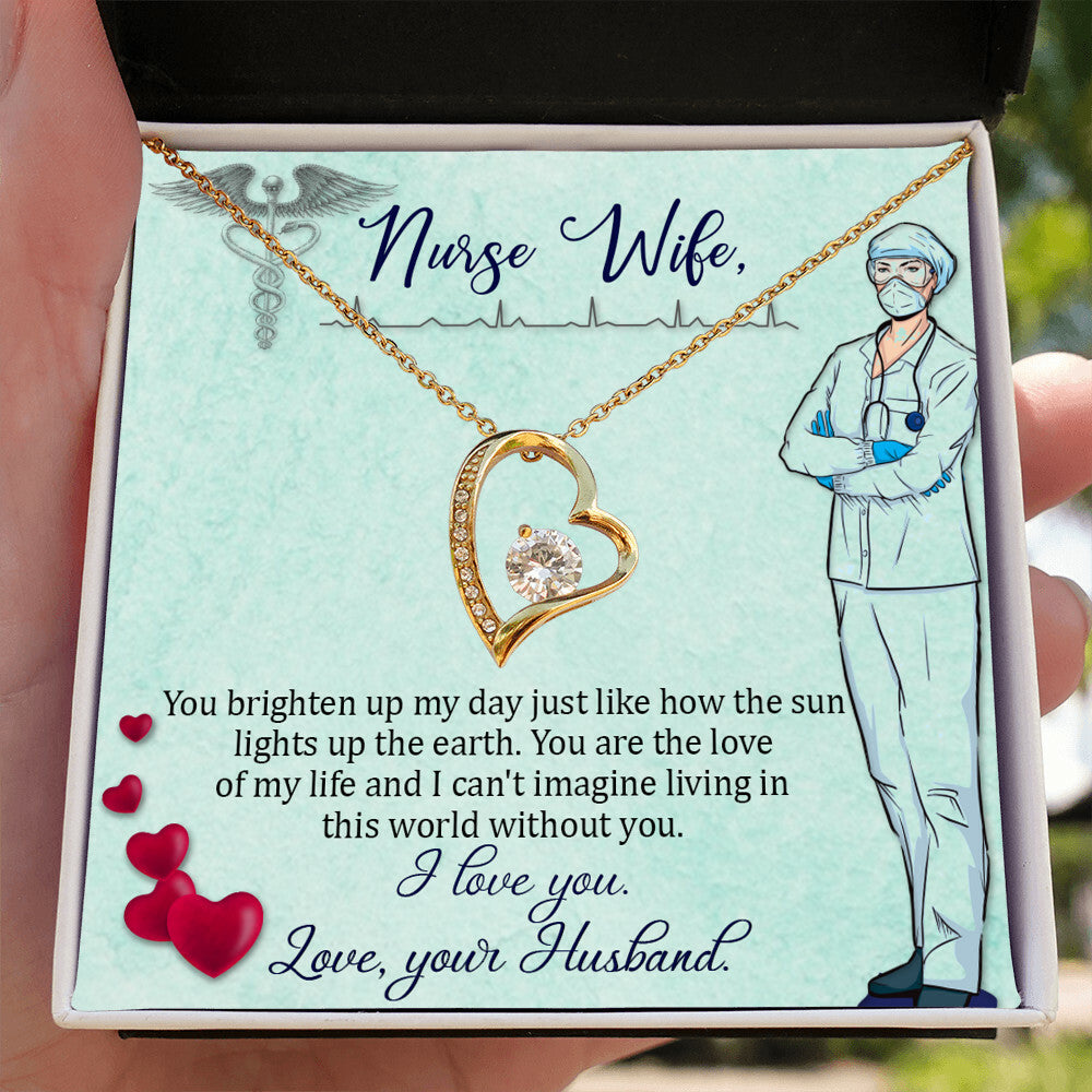 To My Nurse Wife You Brighten Up My Day Forever Necklace w Message Card-Express Your Love Gifts