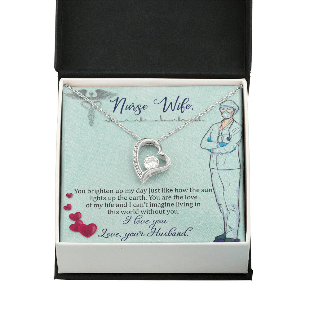 To My Nurse Wife You Brighten Up My Day Forever Necklace w Message Card-Express Your Love Gifts