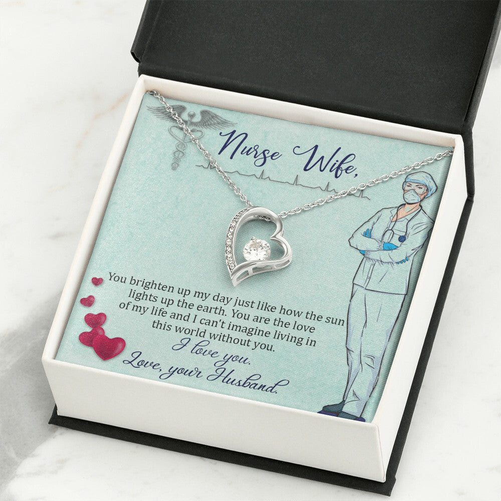 To My Nurse Wife You Brighten Up My Day Forever Necklace w Message Card-Express Your Love Gifts