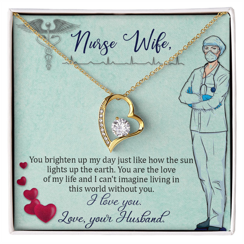 To My Nurse Wife You Brighten Up My Day Forever Necklace w Message Card-Express Your Love Gifts