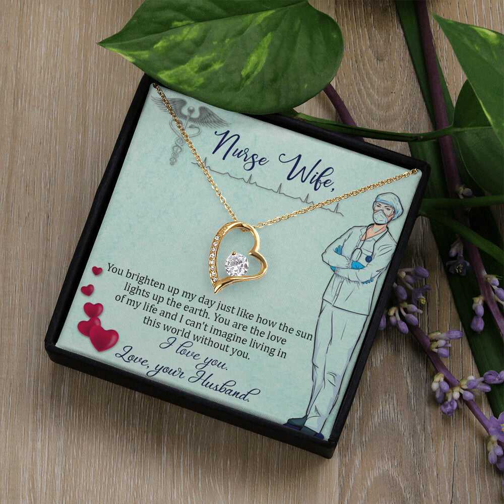 To My Nurse Wife You Brighten Up My Day Forever Necklace w Message Card-Express Your Love Gifts