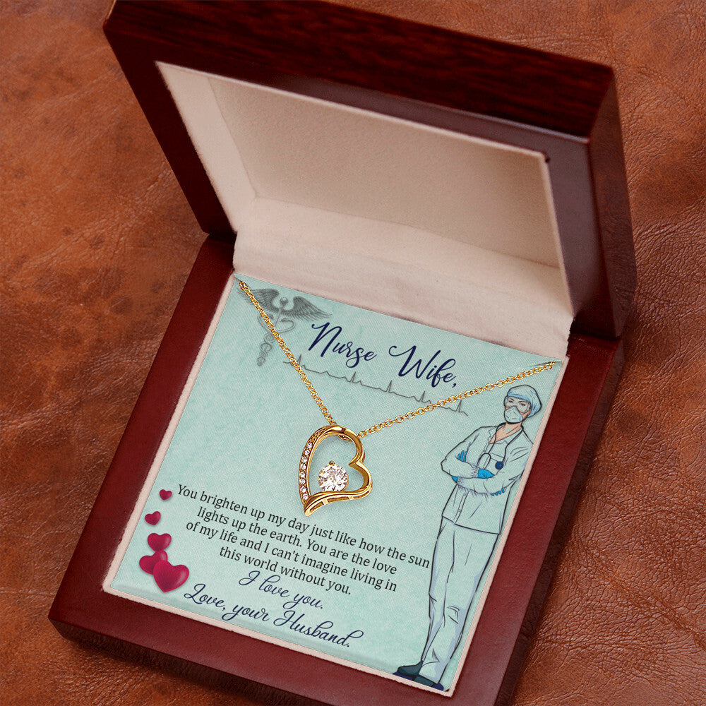 To My Nurse Wife You Brighten Up My Day Forever Necklace w Message Card-Express Your Love Gifts