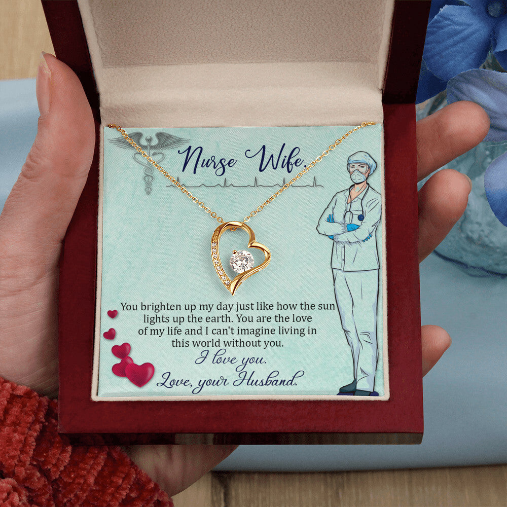 To My Nurse Wife You Brighten Up My Day Forever Necklace w Message Card-Express Your Love Gifts