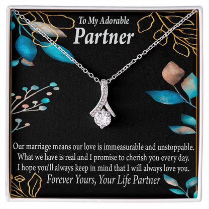 To My Partner Forever Yours Alluring Ribbon Necklace Message Card-Express Your Love Gifts