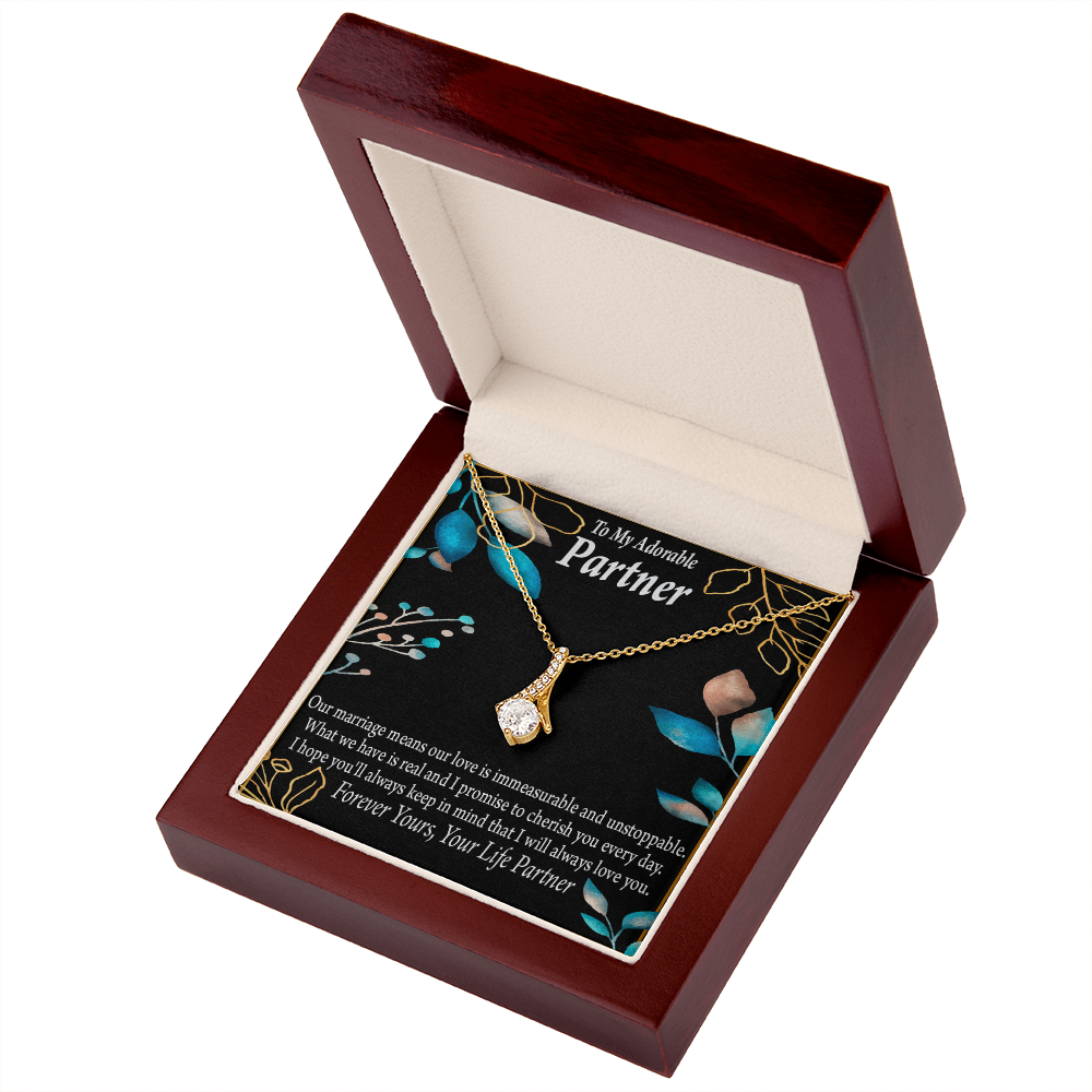 To My Partner Forever Yours Alluring Ribbon Necklace Message Card-Express Your Love Gifts