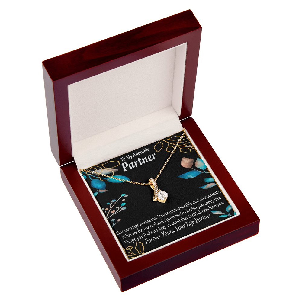 To My Partner Forever Yours Alluring Ribbon Necklace Message Card-Express Your Love Gifts