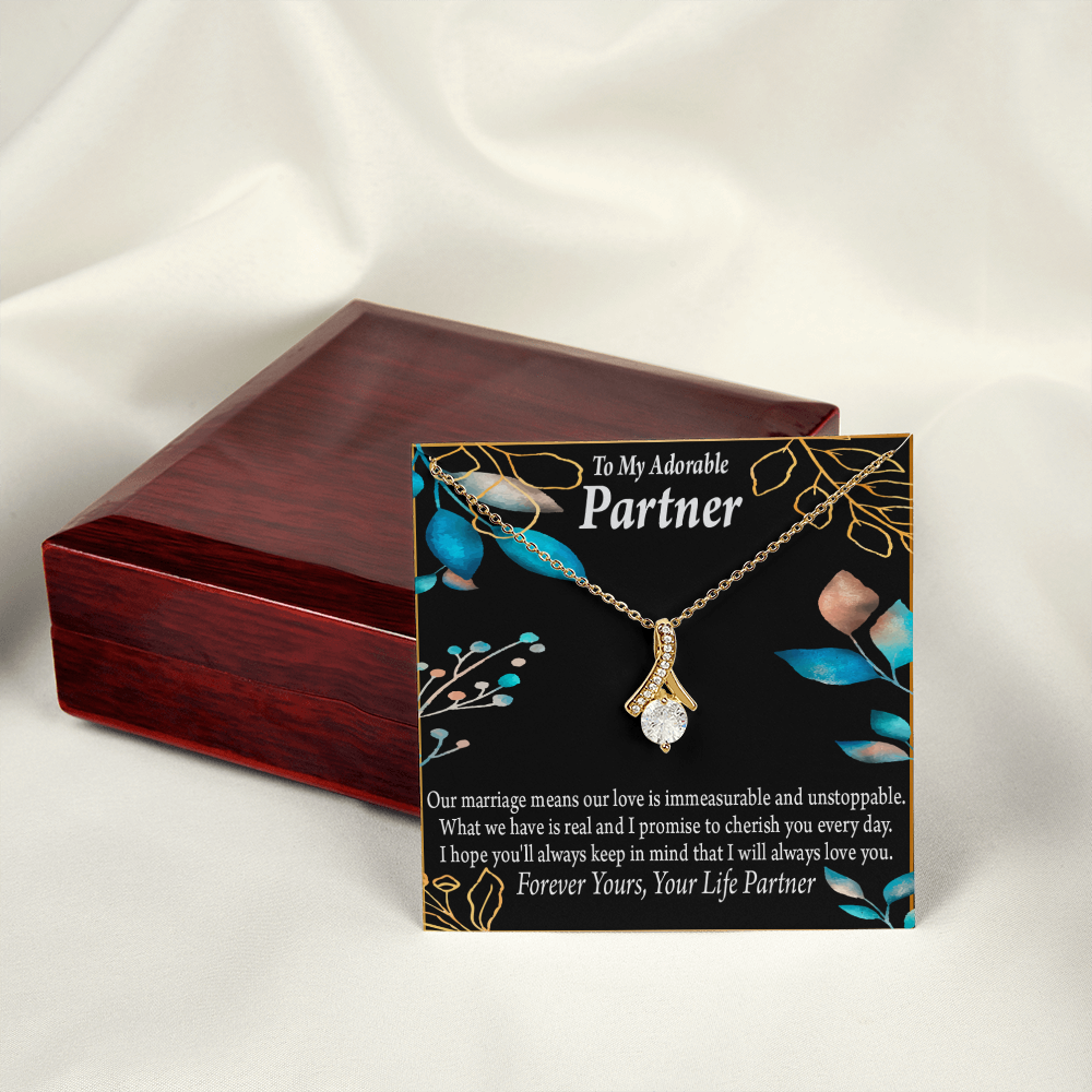To My Partner Forever Yours Alluring Ribbon Necklace Message Card-Express Your Love Gifts