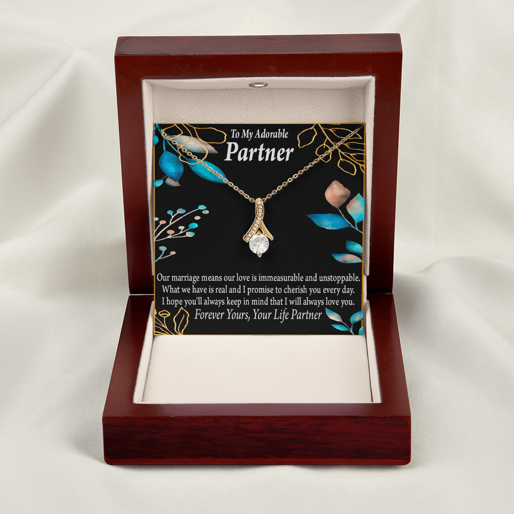 To My Partner Forever Yours Alluring Ribbon Necklace Message Card-Express Your Love Gifts