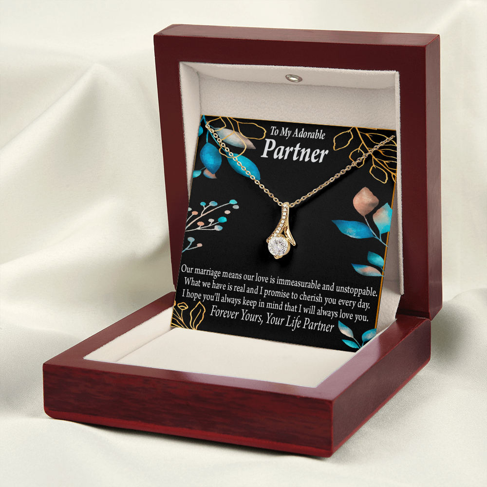 To My Partner Forever Yours Alluring Ribbon Necklace Message Card-Express Your Love Gifts