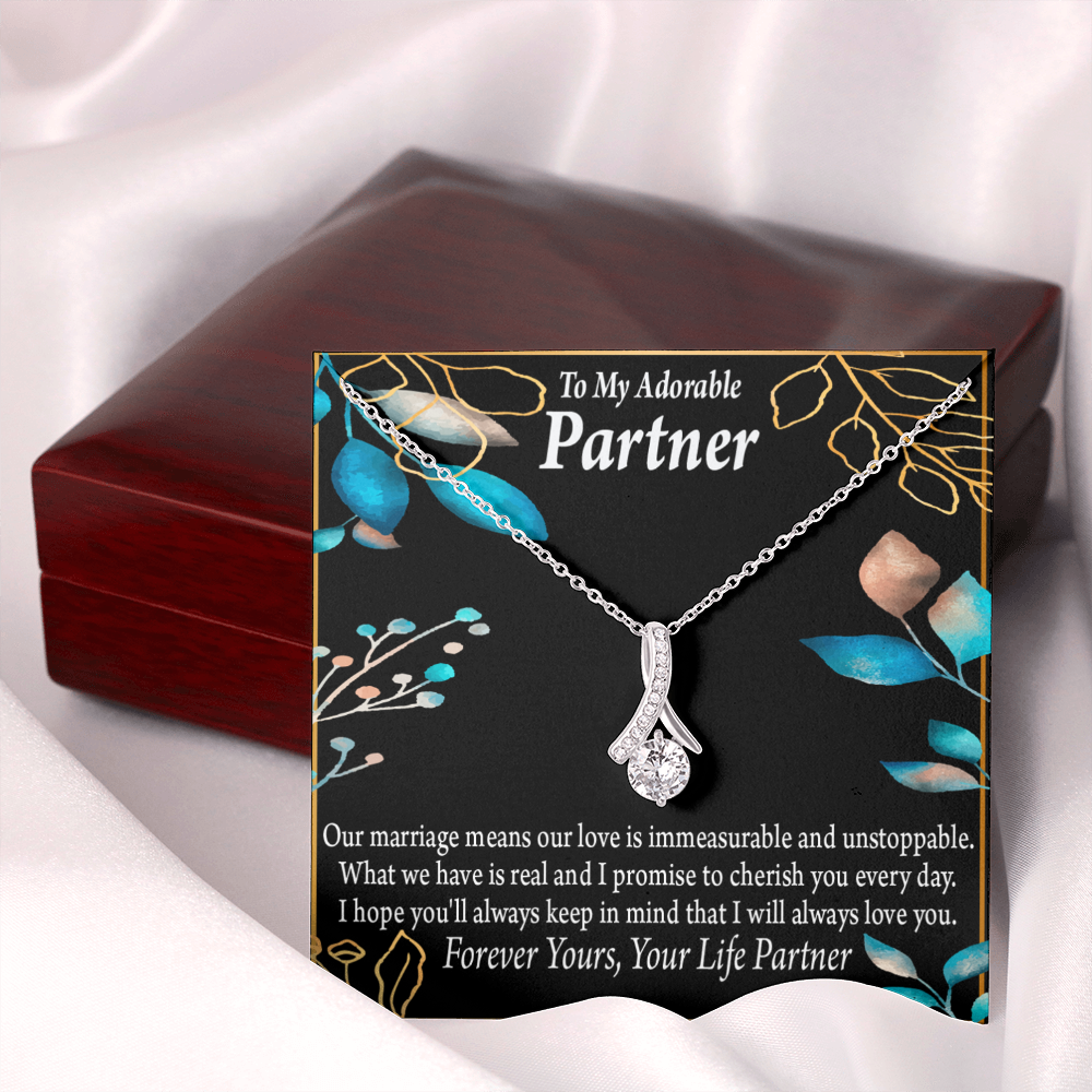 To My Partner Forever Yours Alluring Ribbon Necklace Message Card-Express Your Love Gifts