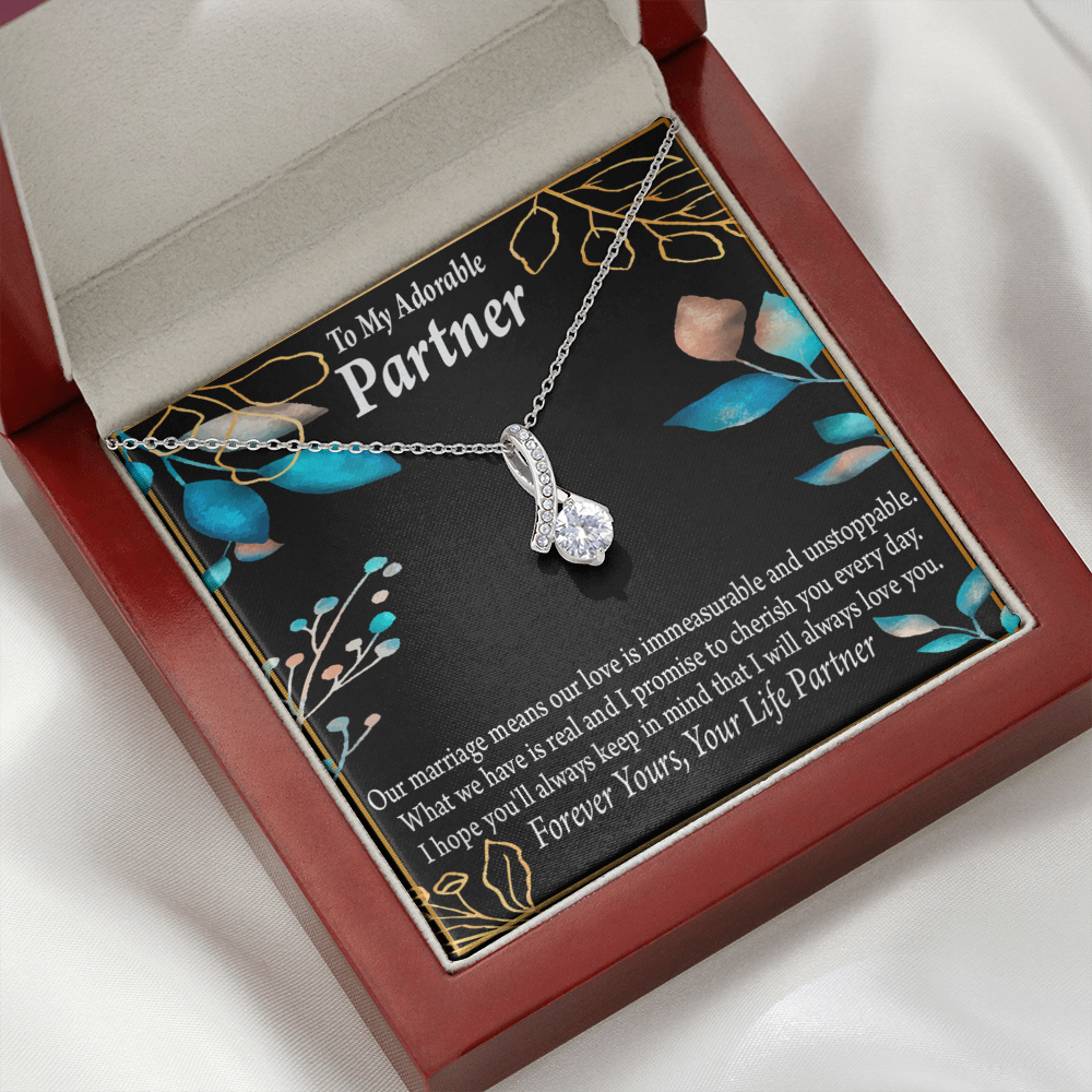 To My Partner Forever Yours Alluring Ribbon Necklace Message Card-Express Your Love Gifts