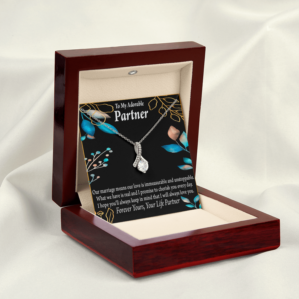 To My Partner Forever Yours Alluring Ribbon Necklace Message Card-Express Your Love Gifts