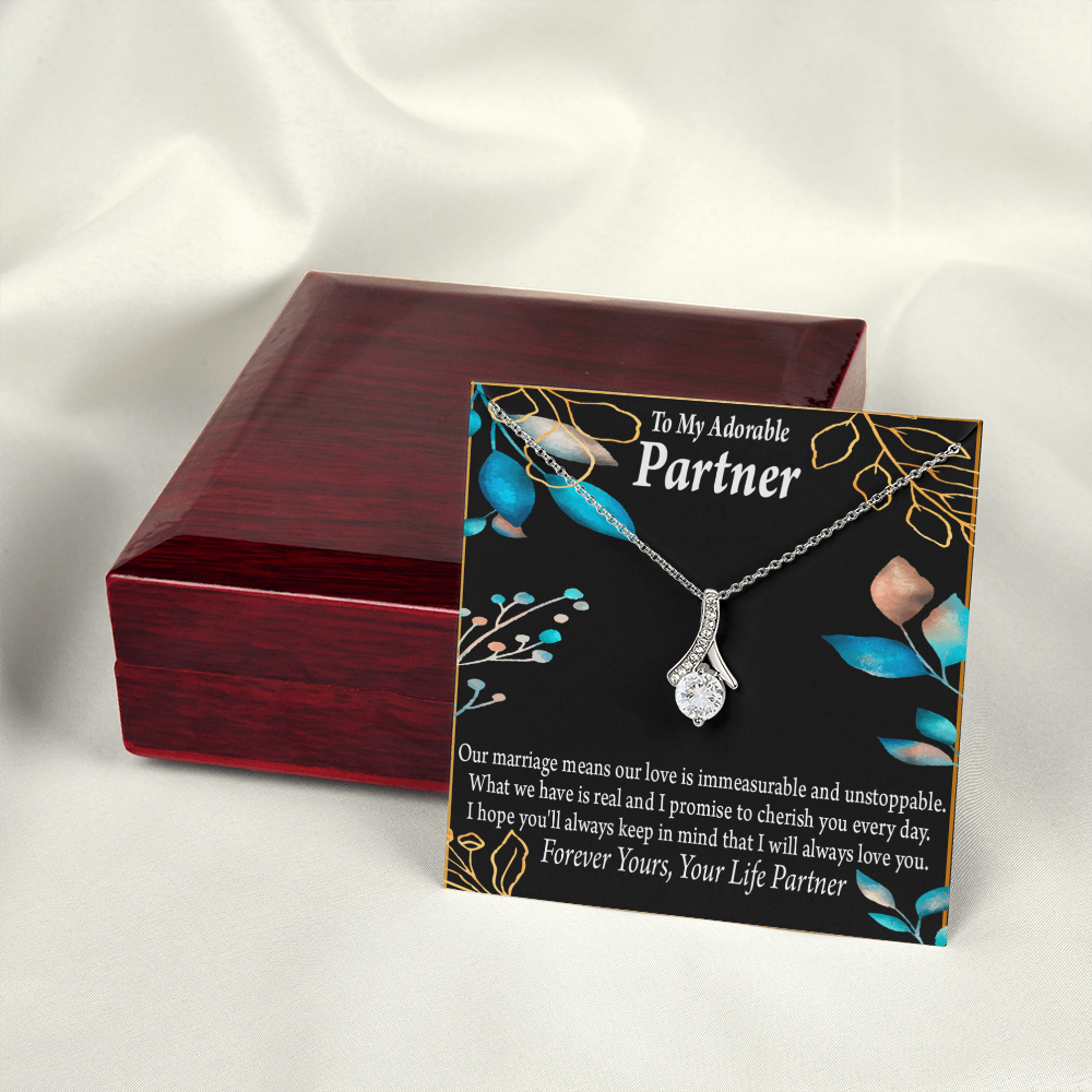 To My Partner Forever Yours Alluring Ribbon Necklace Message Card-Express Your Love Gifts