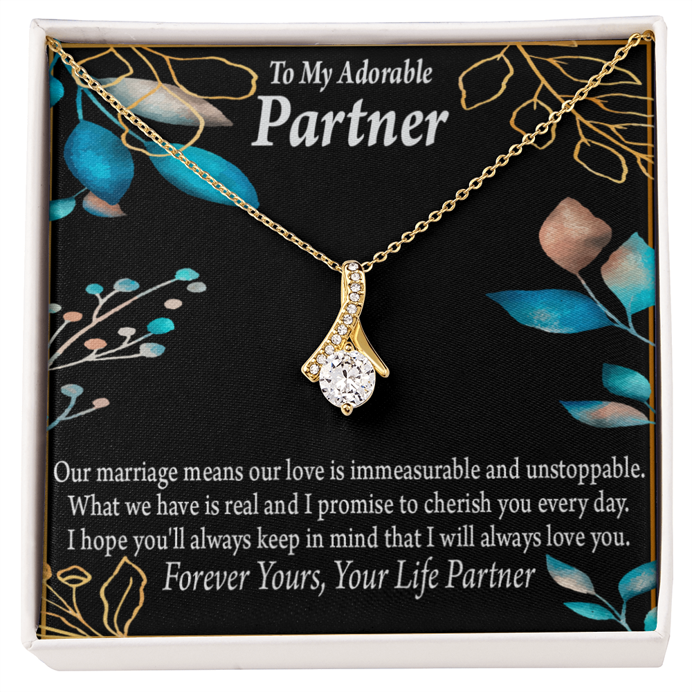 To My Partner Forever Yours Alluring Ribbon Necklace Message Card-Express Your Love Gifts