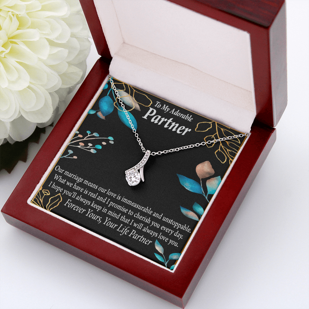 To My Partner Forever Yours Alluring Ribbon Necklace Message Card-Express Your Love Gifts
