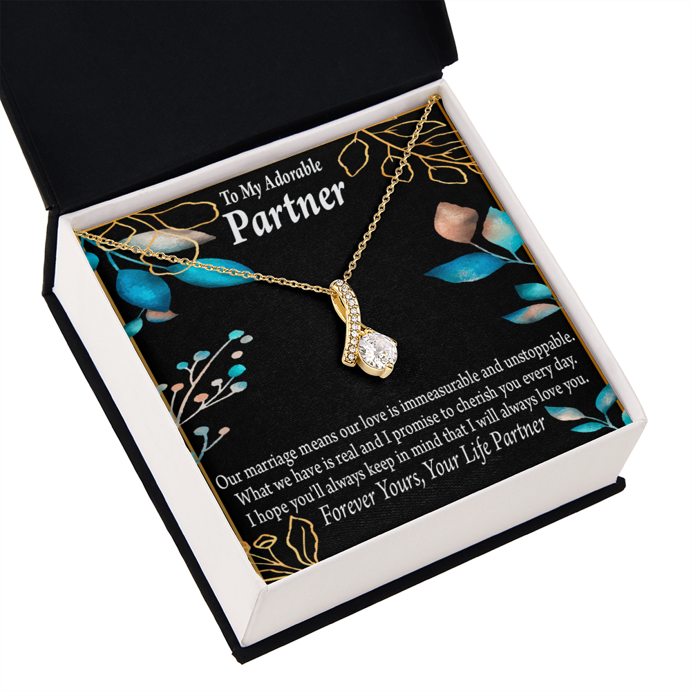 To My Partner Forever Yours Alluring Ribbon Necklace Message Card-Express Your Love Gifts
