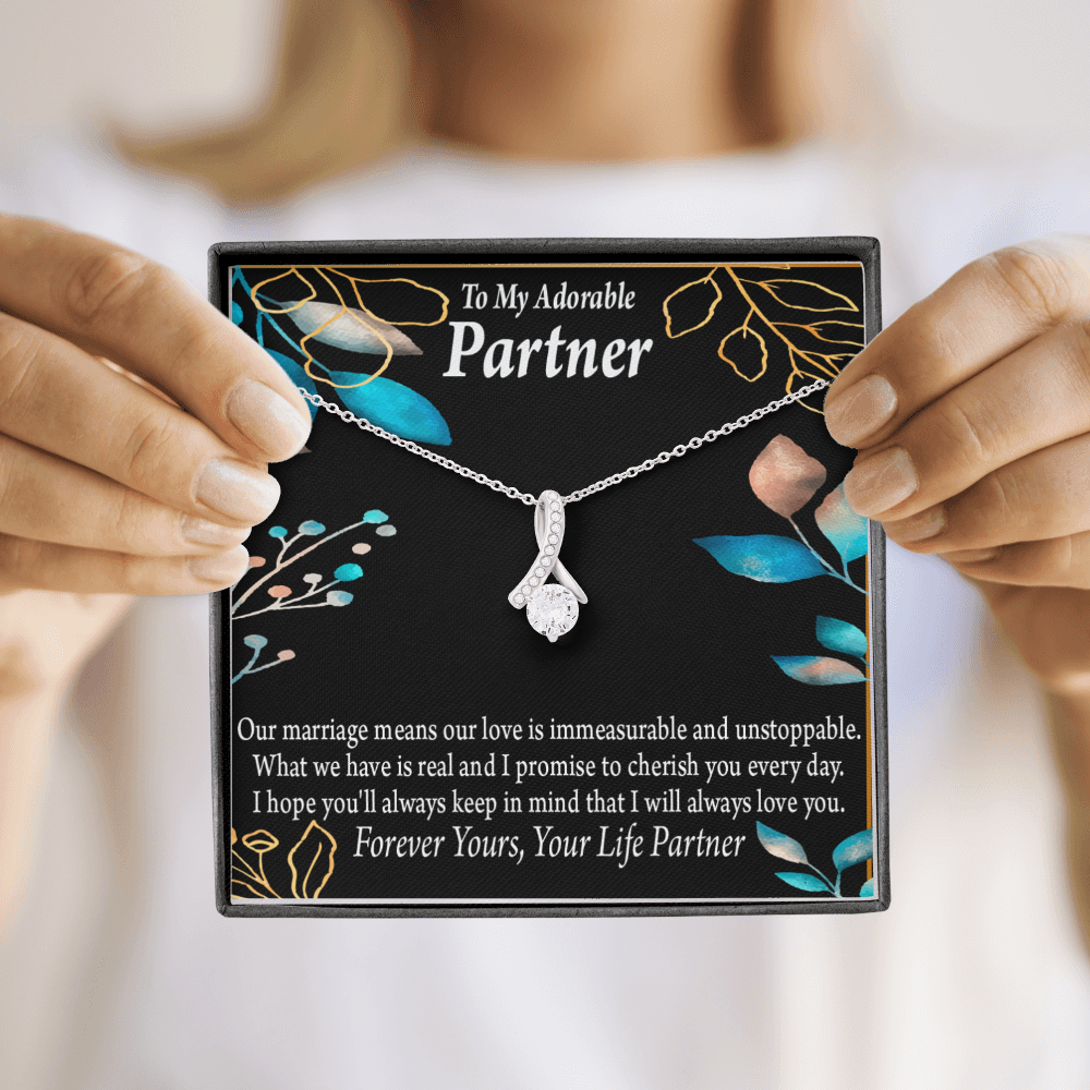 To My Partner Forever Yours Alluring Ribbon Necklace Message Card-Express Your Love Gifts