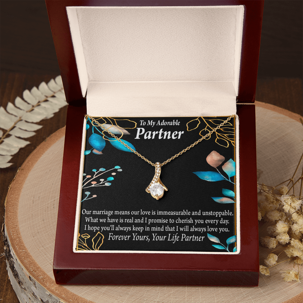 To My Partner Forever Yours Alluring Ribbon Necklace Message Card-Express Your Love Gifts