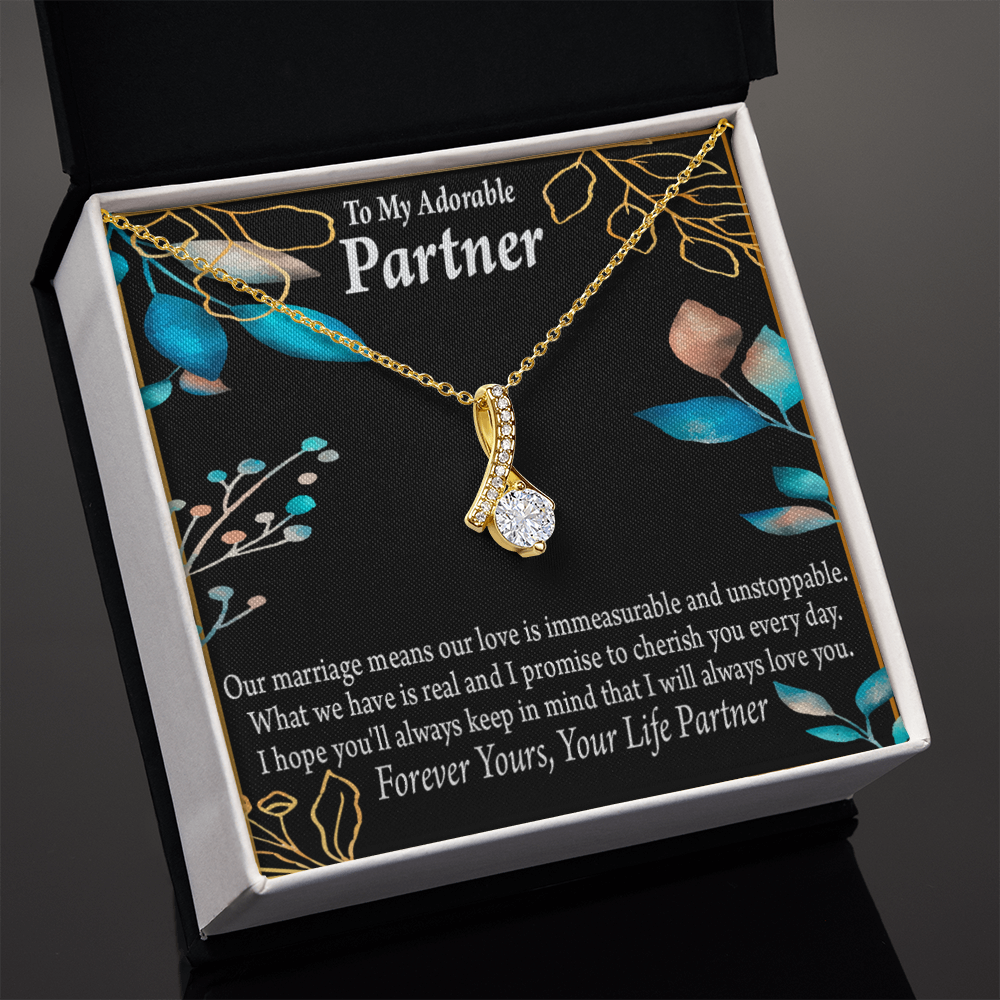 To My Partner Forever Yours Alluring Ribbon Necklace Message Card-Express Your Love Gifts