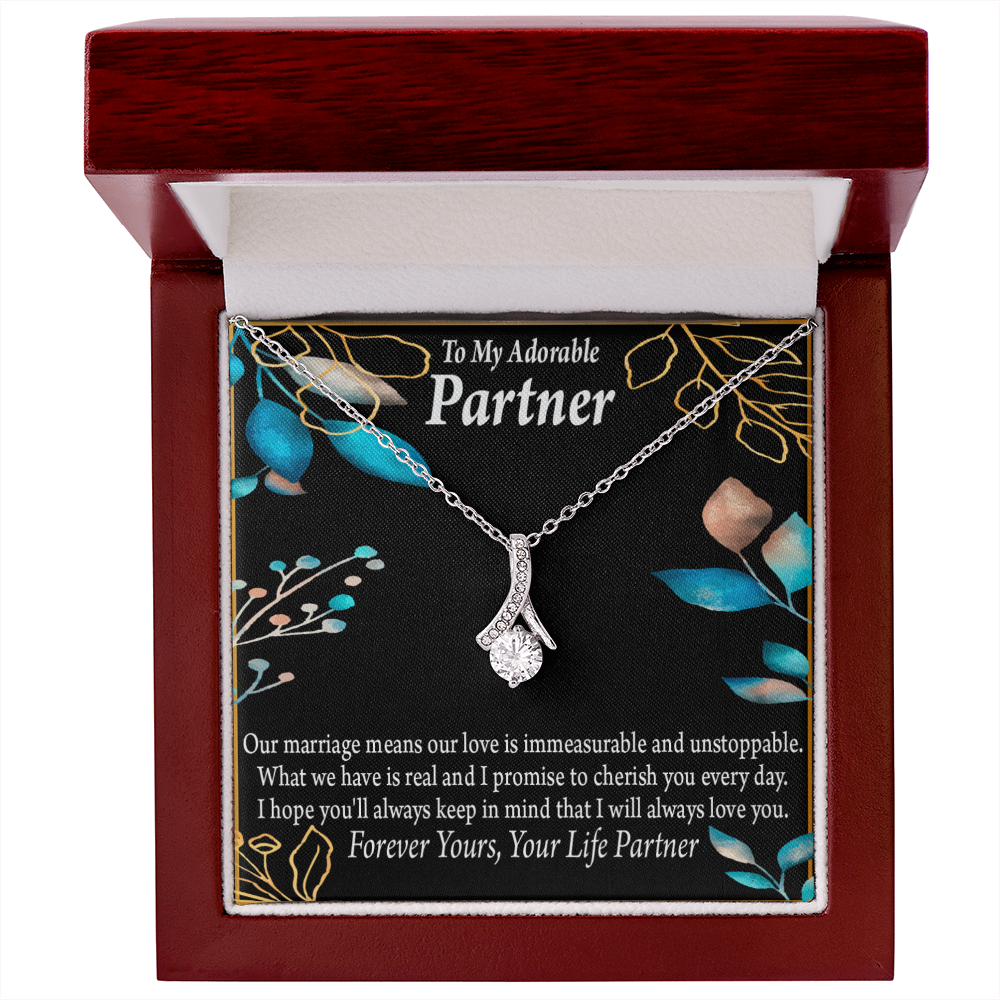 To My Partner Forever Yours Alluring Ribbon Necklace Message Card-Express Your Love Gifts