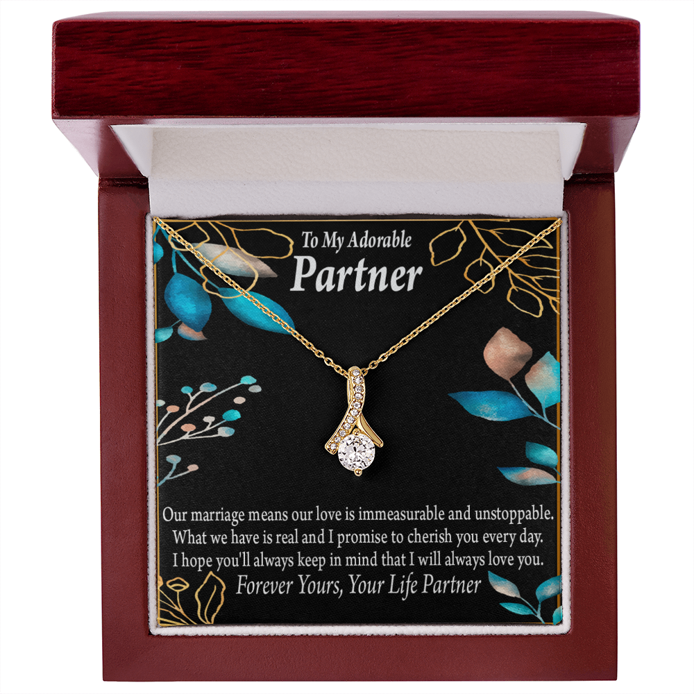 To My Partner Forever Yours Alluring Ribbon Necklace Message Card-Express Your Love Gifts