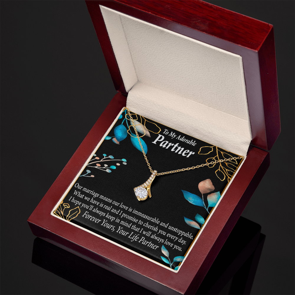 To My Partner Forever Yours Alluring Ribbon Necklace Message Card-Express Your Love Gifts