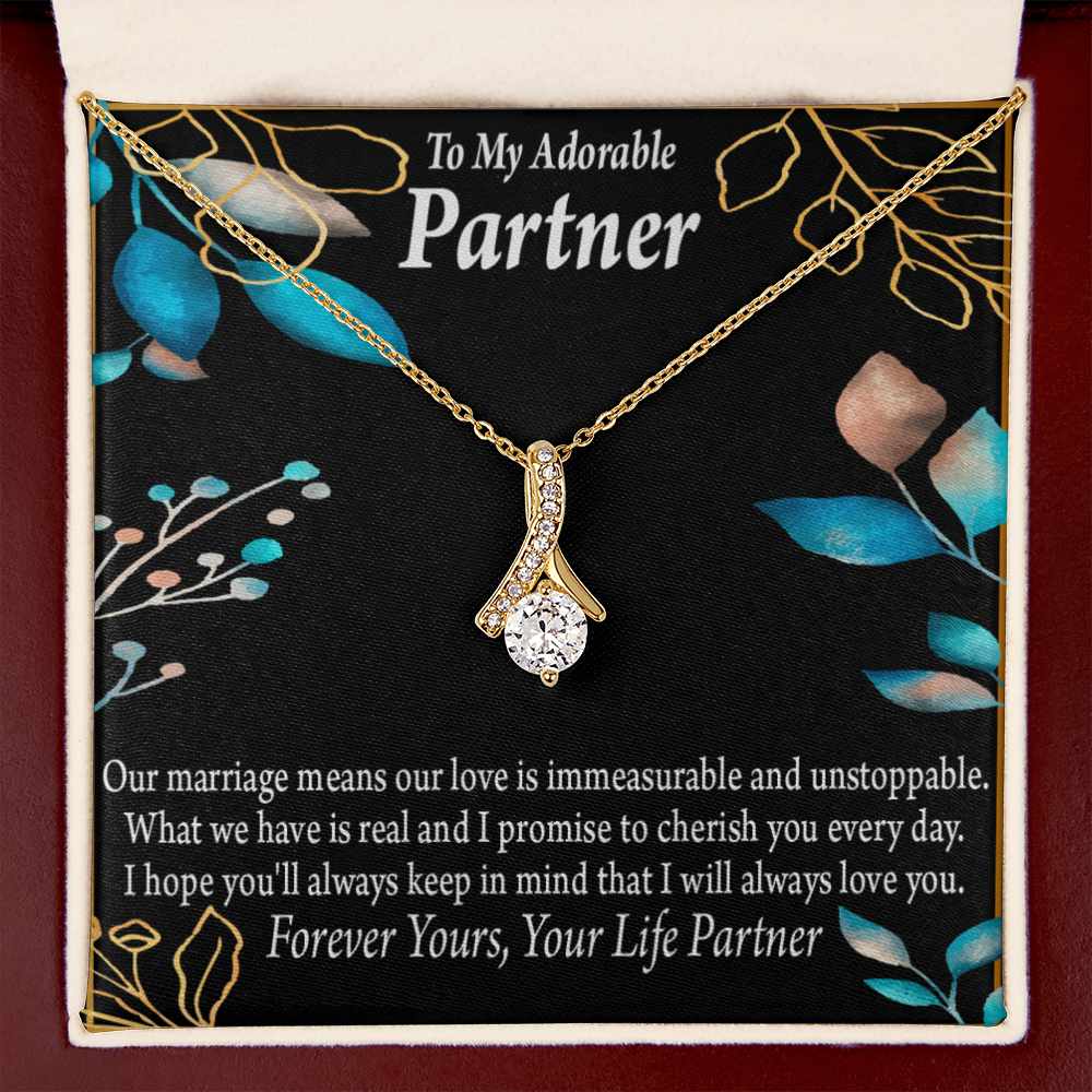 To My Partner Forever Yours Alluring Ribbon Necklace Message Card-Express Your Love Gifts