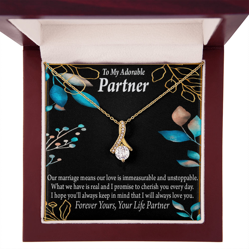 To My Partner Forever Yours Alluring Ribbon Necklace Message Card-Express Your Love Gifts