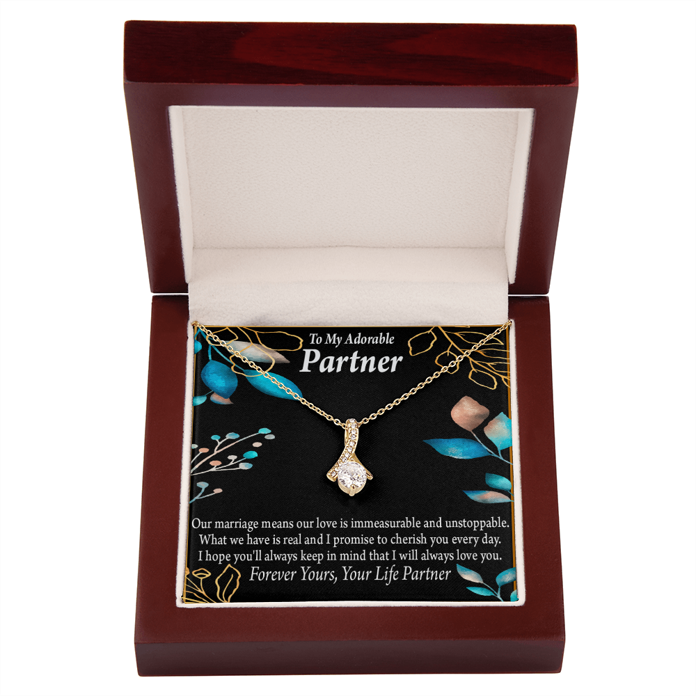 To My Partner Forever Yours Alluring Ribbon Necklace Message Card-Express Your Love Gifts