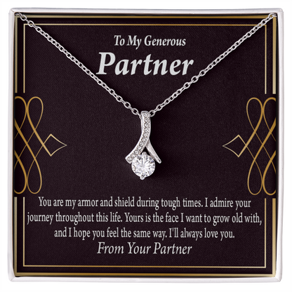 To My Partner Grow Old With You Alluring Ribbon Necklace Message Card-Express Your Love Gifts