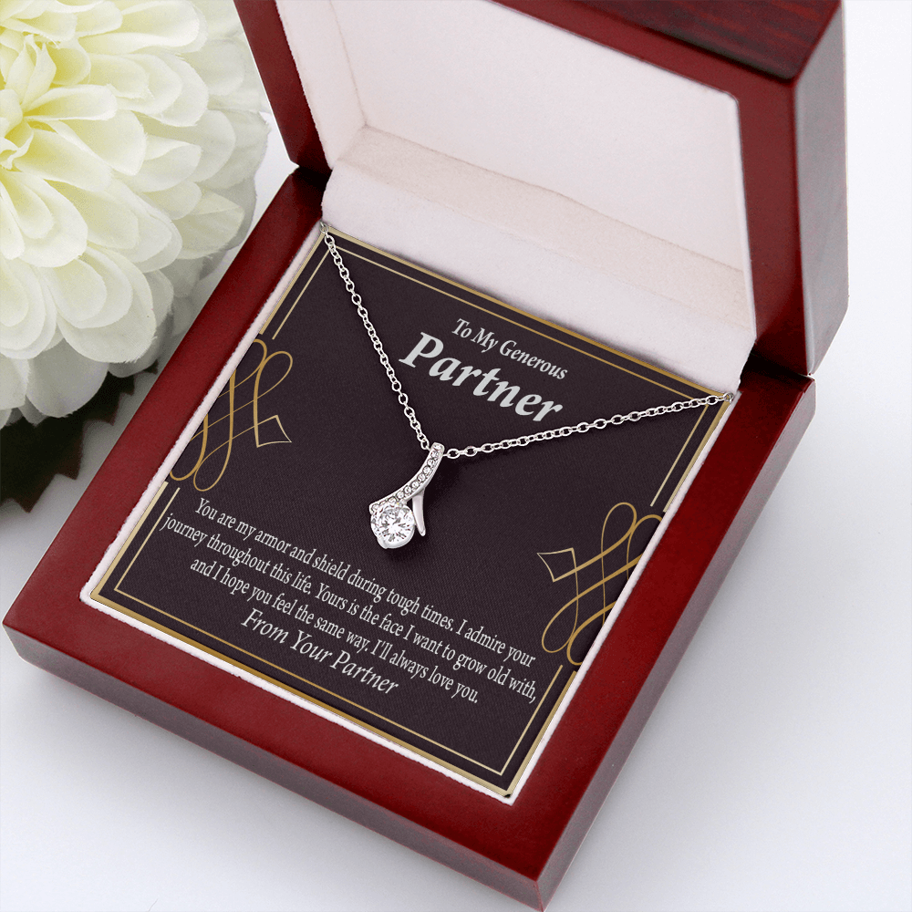 To My Partner Grow Old With You Alluring Ribbon Necklace Message Card-Express Your Love Gifts
