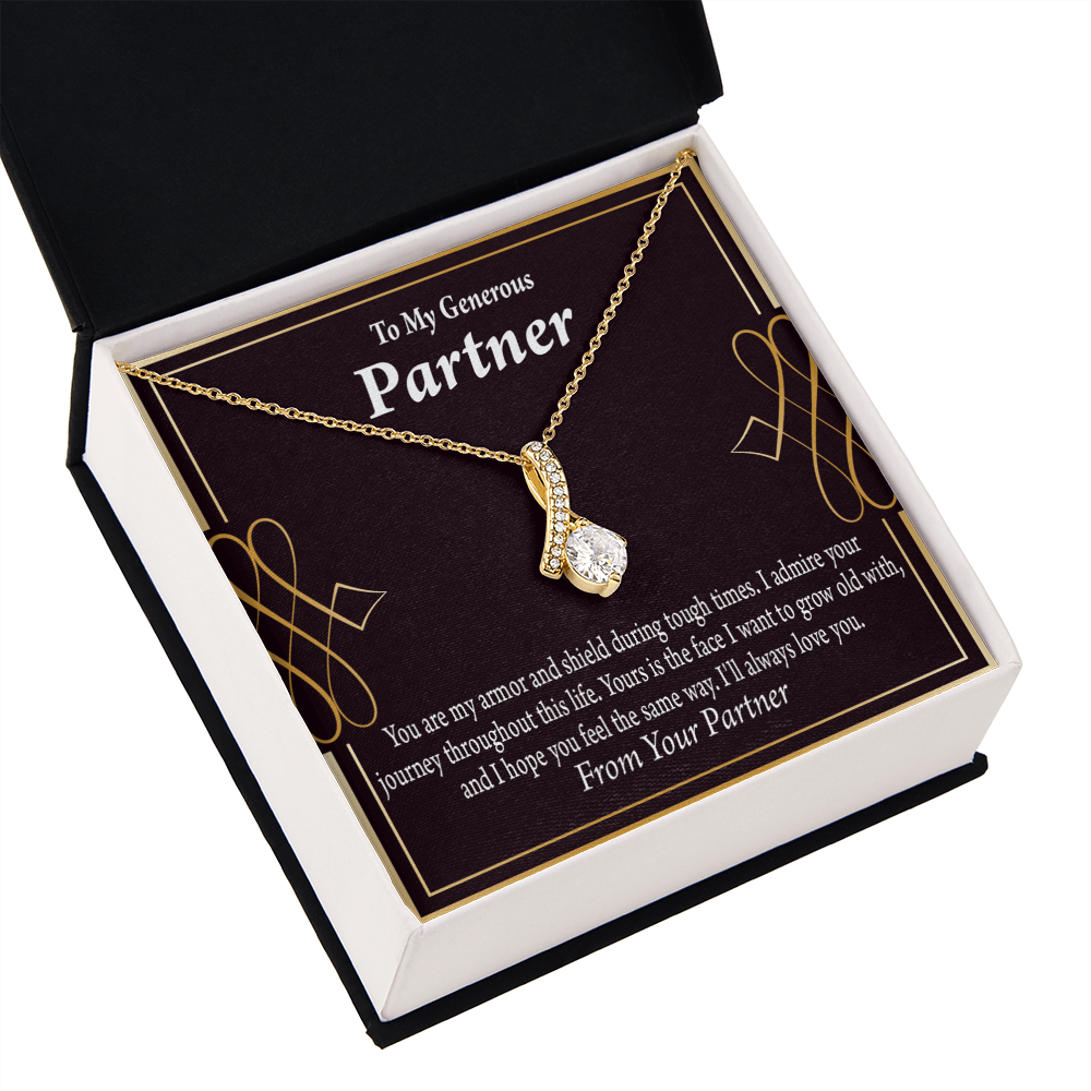 To My Partner Grow Old With You Alluring Ribbon Necklace Message Card-Express Your Love Gifts