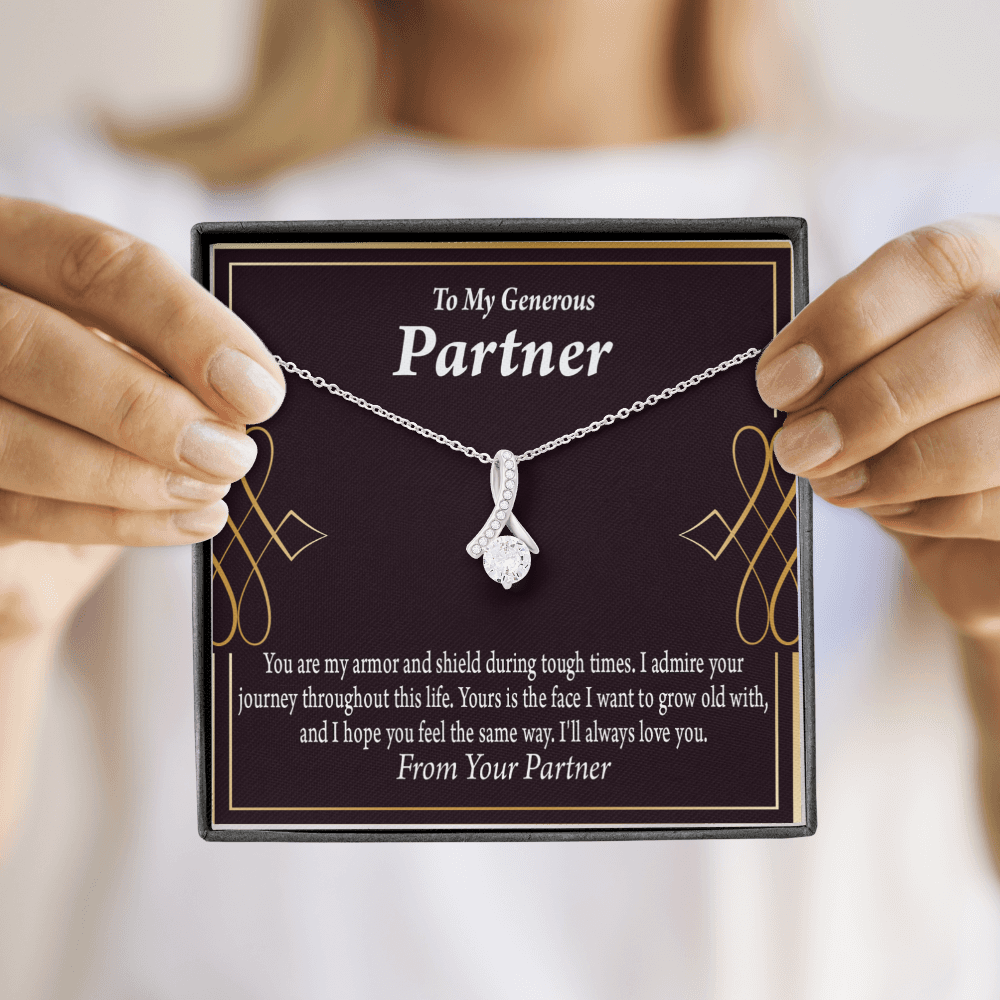 To My Partner Grow Old With You Alluring Ribbon Necklace Message Card-Express Your Love Gifts