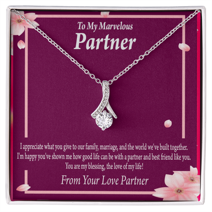 To My Partner Love Of My Life Alluring Ribbon Necklace Message Card-Express Your Love Gifts
