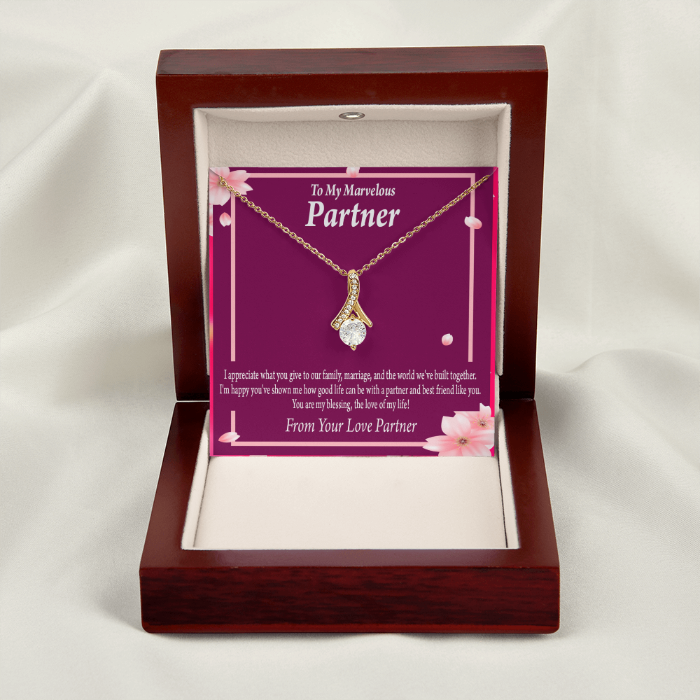 To My Partner Love Of My Life Alluring Ribbon Necklace Message Card-Express Your Love Gifts