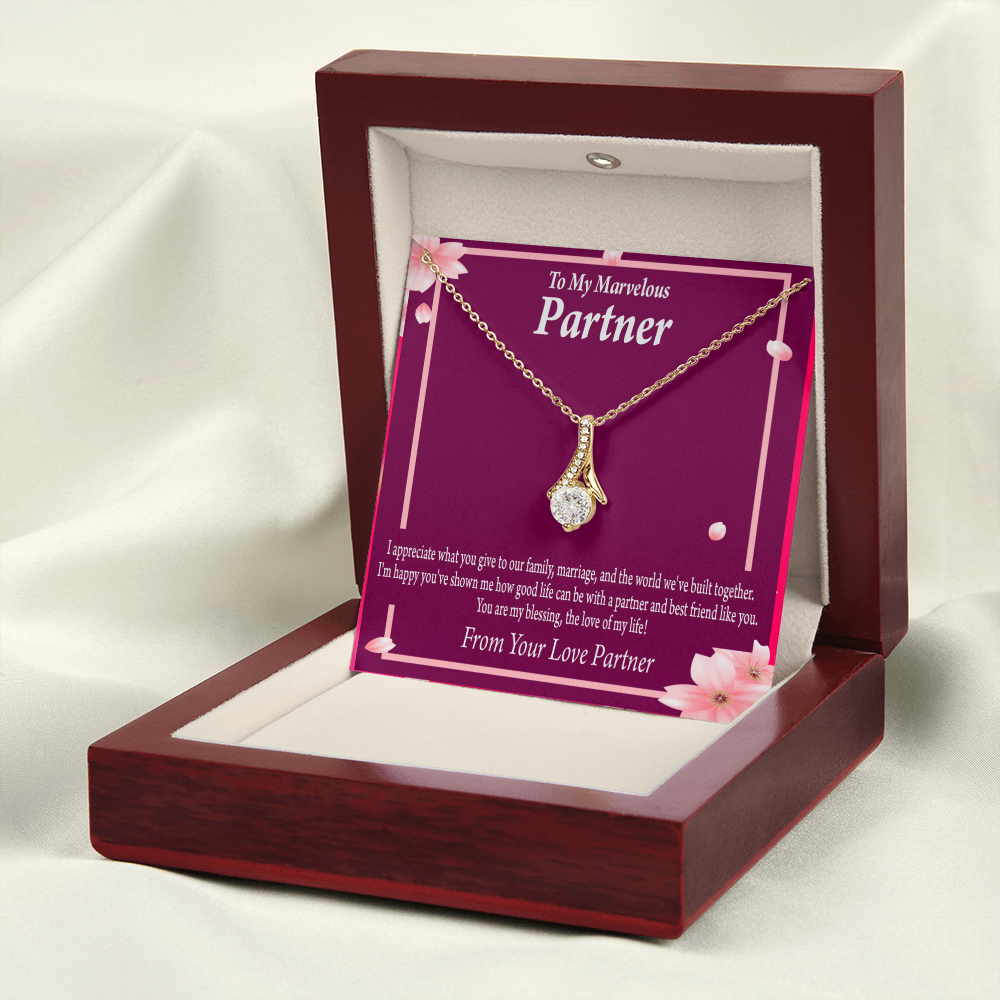 To My Partner Love Of My Life Alluring Ribbon Necklace Message Card-Express Your Love Gifts