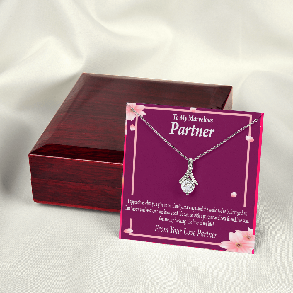 To My Partner Love Of My Life Alluring Ribbon Necklace Message Card-Express Your Love Gifts