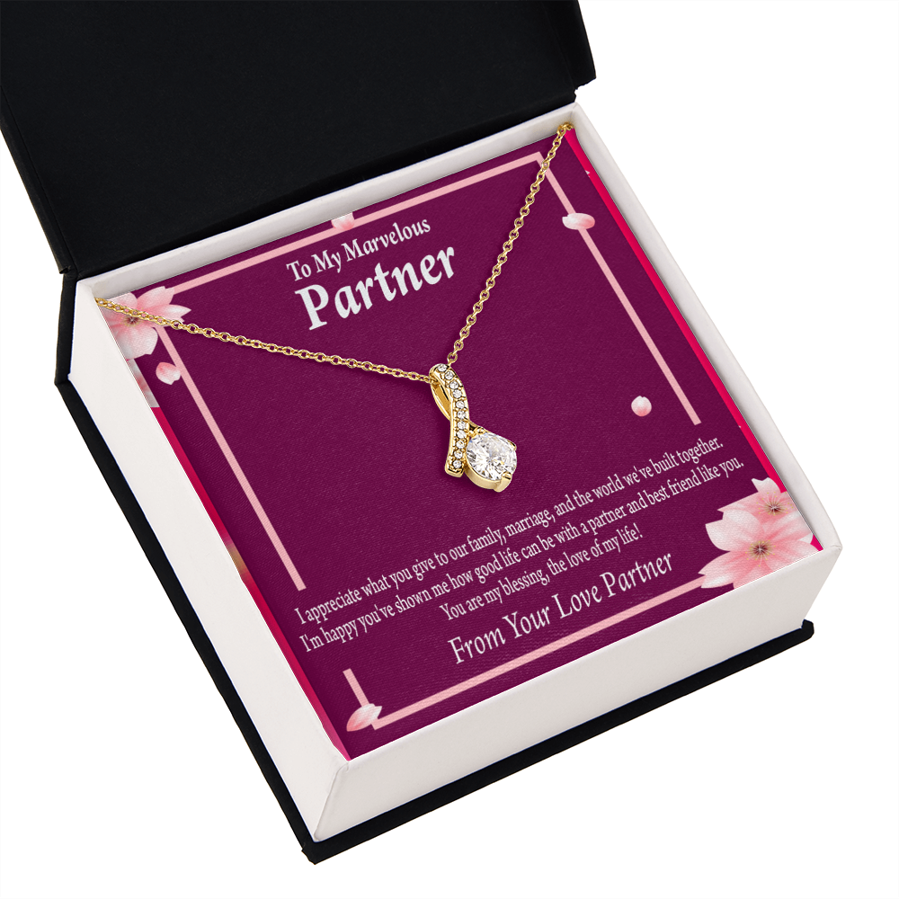 To My Partner Love Of My Life Alluring Ribbon Necklace Message Card-Express Your Love Gifts