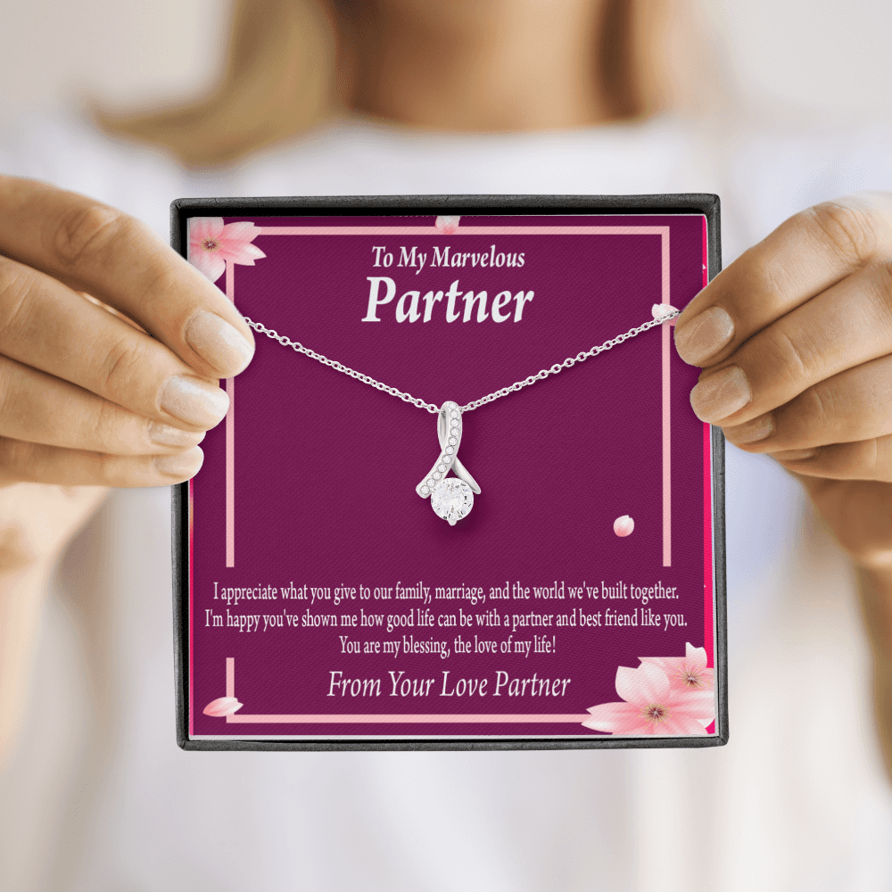 To My Partner Love Of My Life Alluring Ribbon Necklace Message Card-Express Your Love Gifts