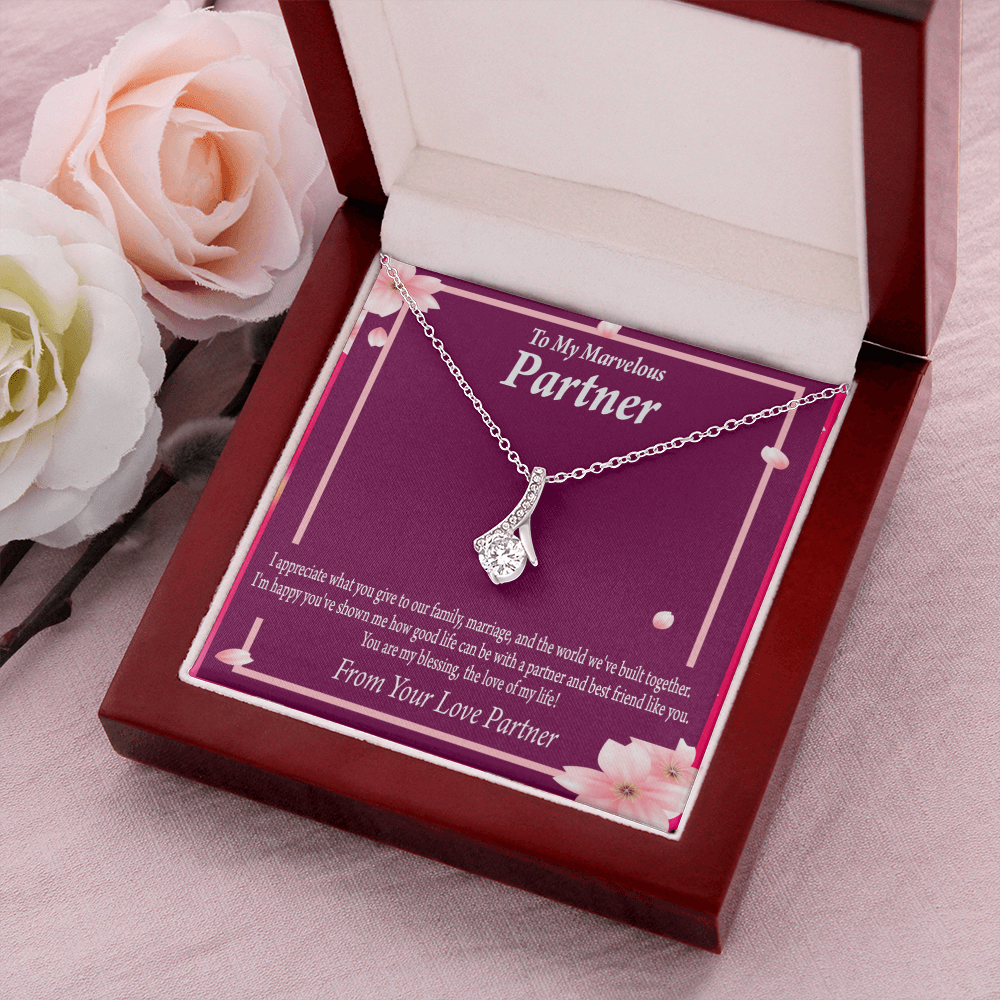 To My Partner Love Of My Life Alluring Ribbon Necklace Message Card-Express Your Love Gifts