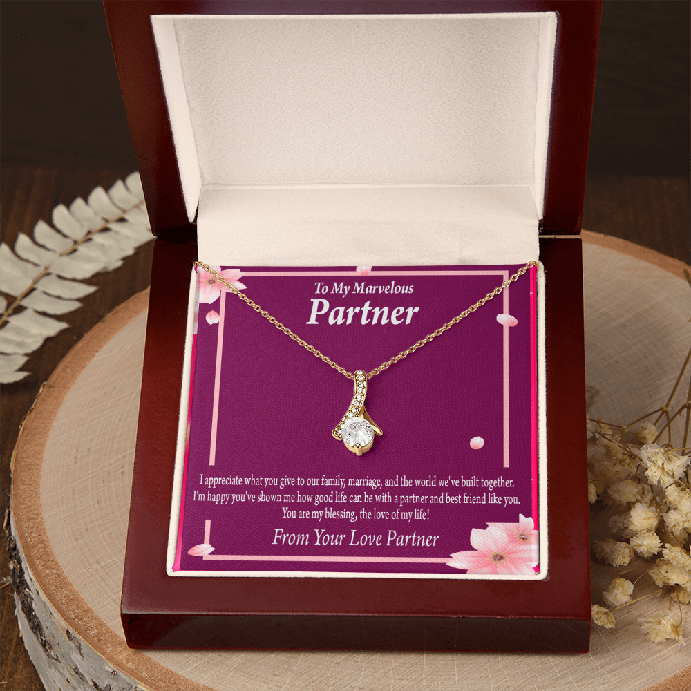 To My Partner Love Of My Life Alluring Ribbon Necklace Message Card-Express Your Love Gifts
