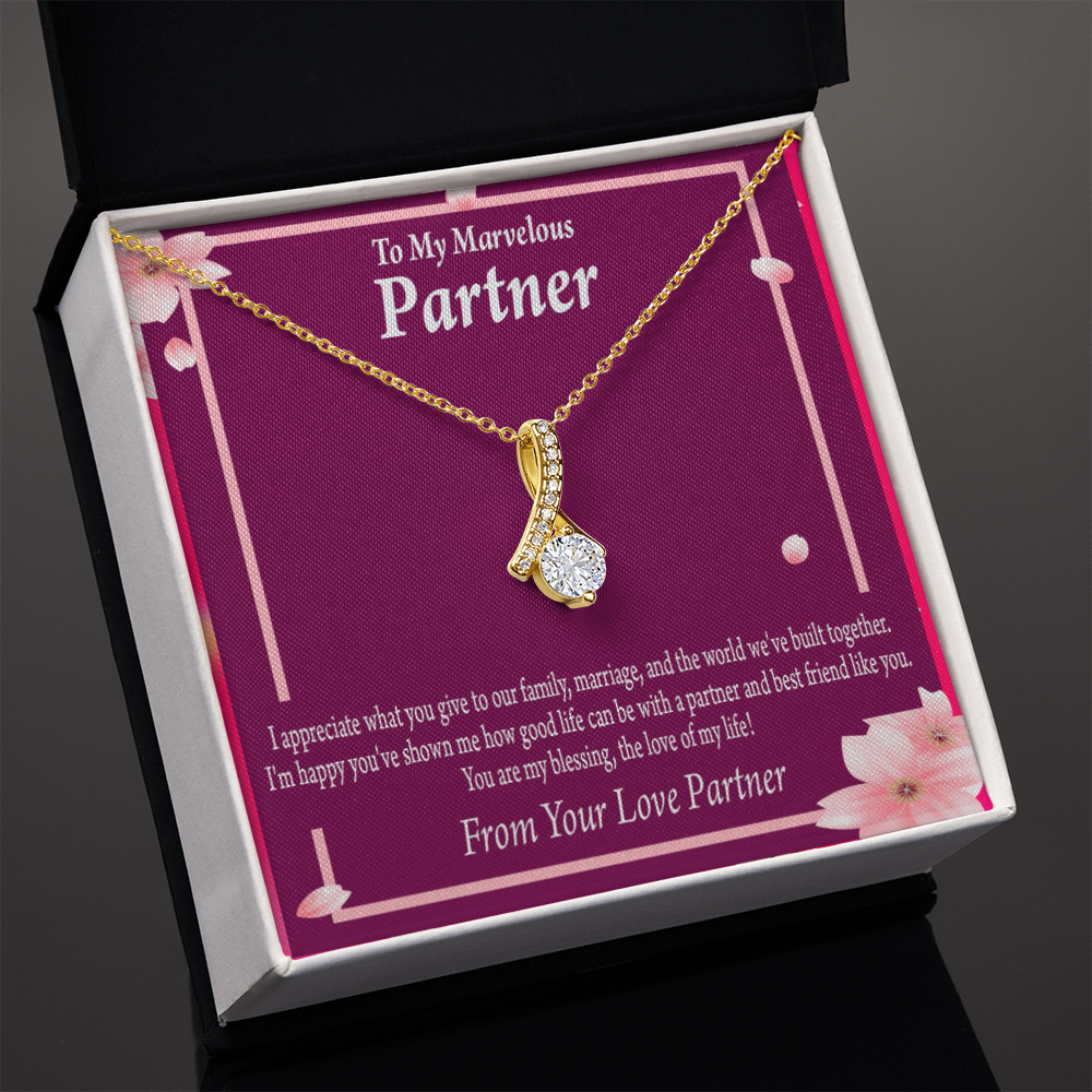 To My Partner Love Of My Life Alluring Ribbon Necklace Message Card-Express Your Love Gifts